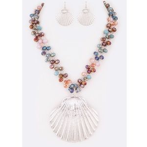 Crystal Bead Sea Shell Necklace Set